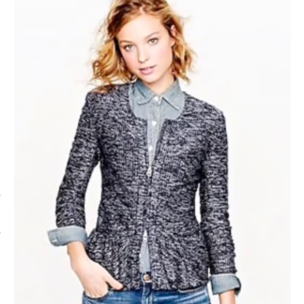 J. Crew Factory bouclé cotton peplum sweater jacket